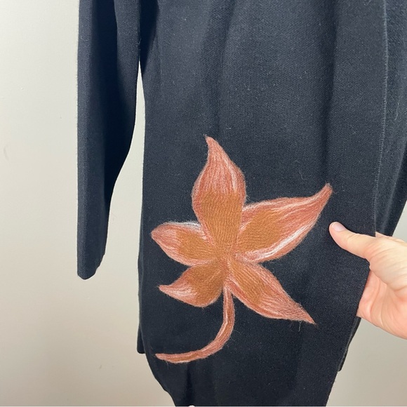 Sioni Black Blue Brown Floral Hooded Sweater Long Sleeve Knit Women Large - Picture 4 of 7